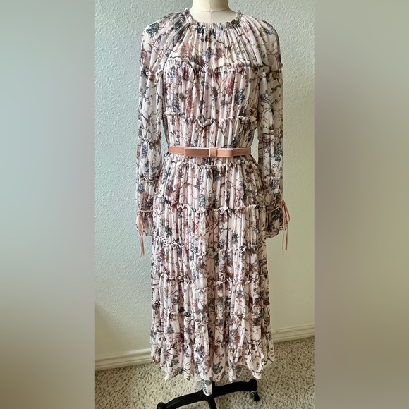 ANTONIO MELANI x Nicola Bathie Floral Long Sleeve Dress - Pink and Cream - Picture 2 of 10